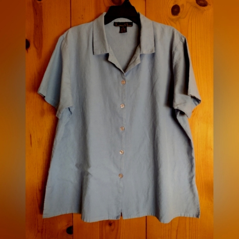 Exclusif By Whispers Ramie/Cotton Blend Button Down Shirt